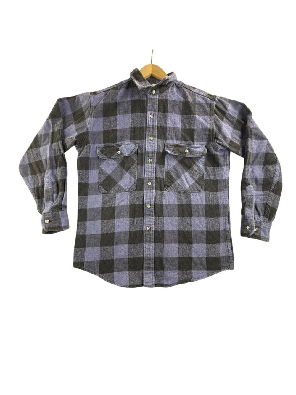 Vintage St Johns Bay Shirt Mens LT Blue Plaid Flannel Button Up Long Sleeve USA